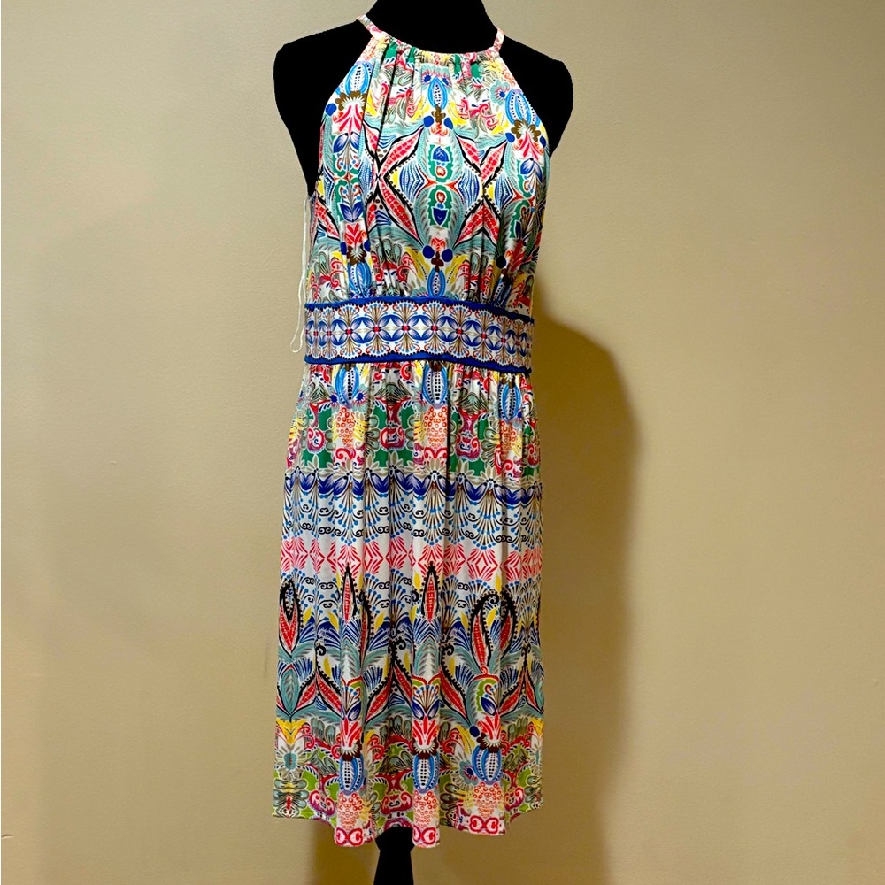 NWT London Times Vibrant Multicolor Halter Midi Dress